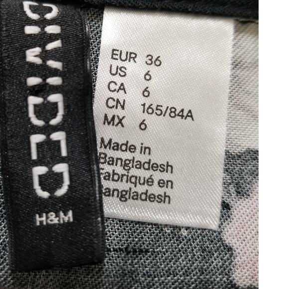 Divided Women's Mini Black Floral Dress Button Up Long Cuffed Sleeves Size 6 - Picture 8 of 10